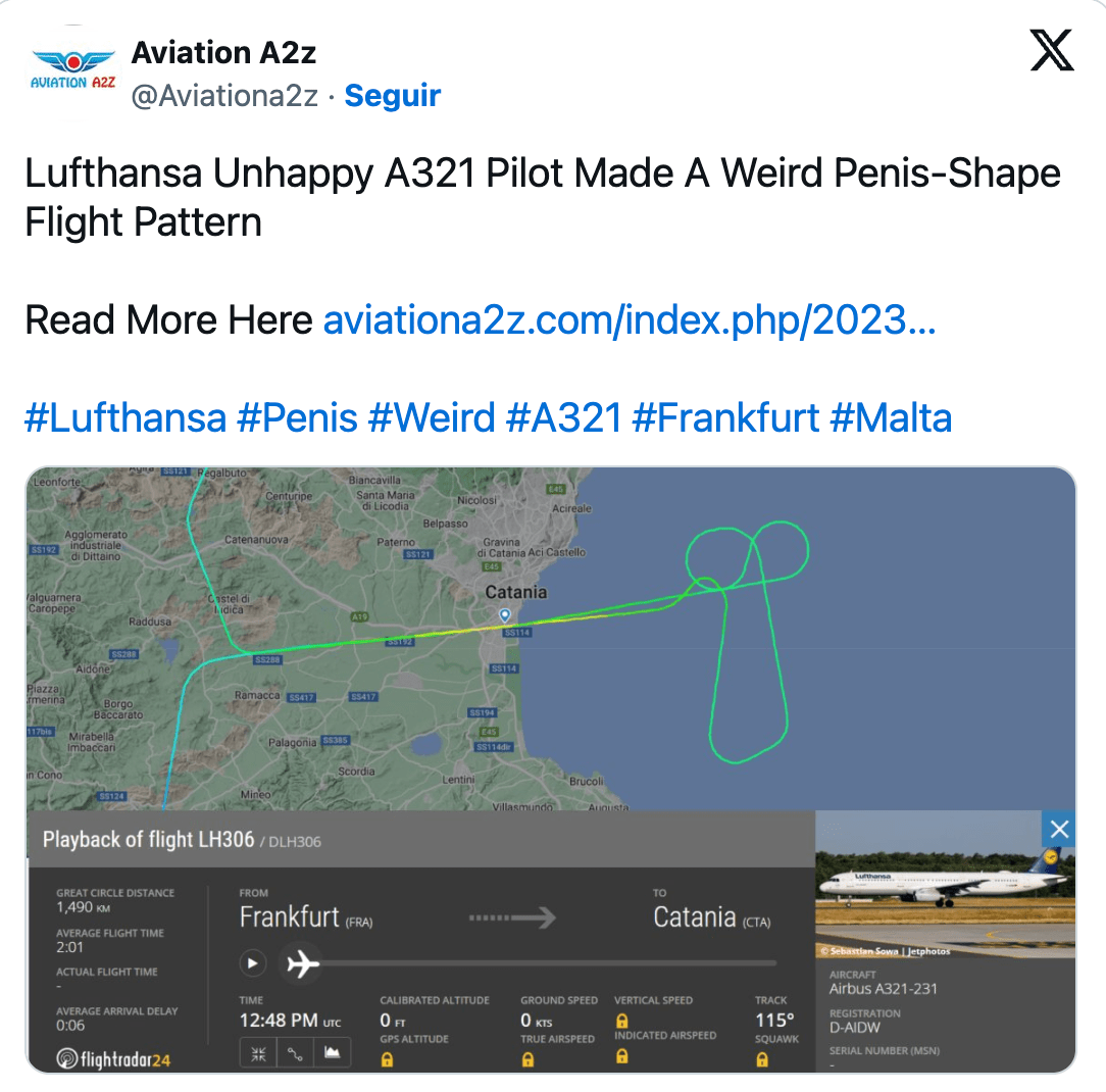 Sky High Frustration: Pilot Draws a Pen*s in the Sky After Forced Diversion from Catania – Unusual Move Leaves Passengers and Authorities Stunned😮✈️