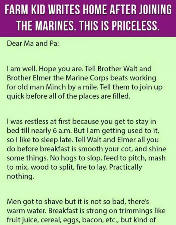 Kid Sends Letter Home To Parents After Joining The Marines, This Is Priceless!