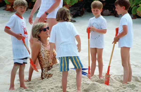 Princess Diana having fun at the beach