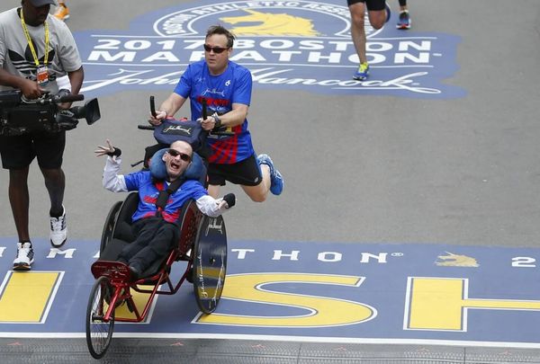 Rick Hoyt using the communication device developed by Tufts University